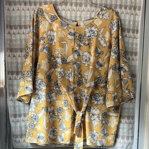 Grayson Threads Yellow Floral Blouse. PLUS 3X